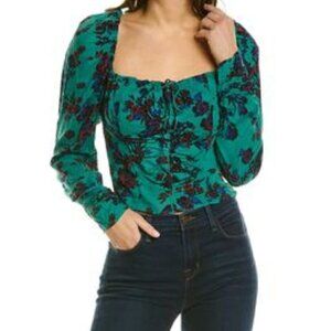Free People Womens Hilary Printed Long Sleeve Green Floral Top Medium